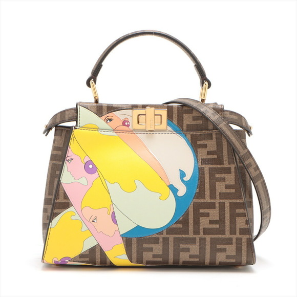 Fendi Handbags - Fendi Mini Peekaboo Zucca Leather 2WAY Handbag Brown